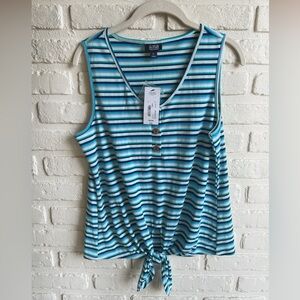 a.n.a.-Blue Striped Tank with Front Tie (NWT)